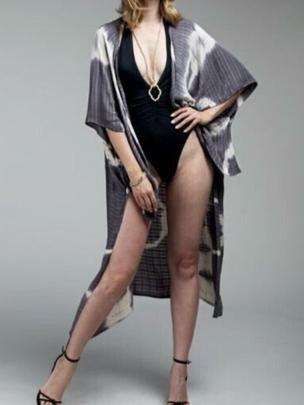 Tie-Dye Grey Kimono Cover-Up